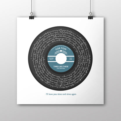 Solid Script Record Style Personalised Song Lyrics Print