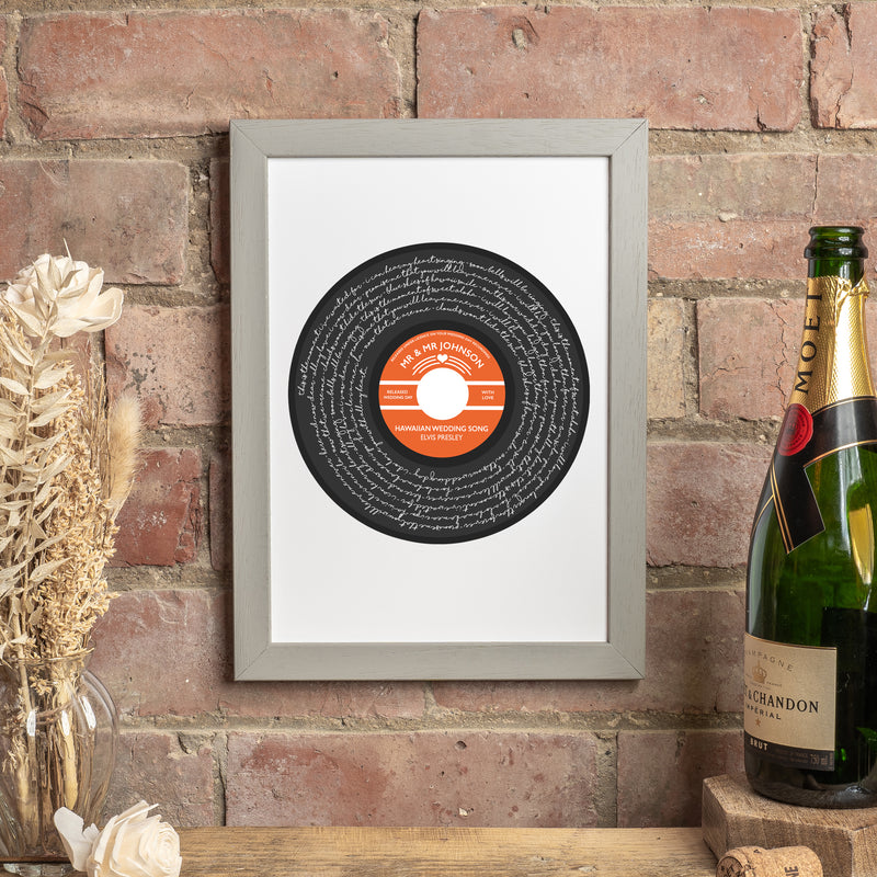 Solid Script Record Style Personalised Song Lyrics Print