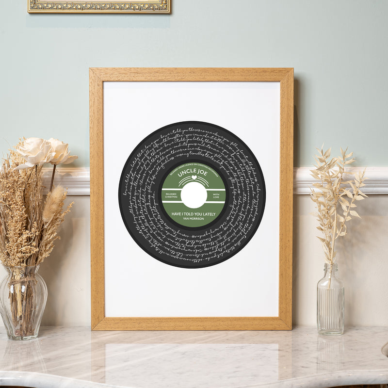 Solid Script Record Style Personalised Song Lyrics Print