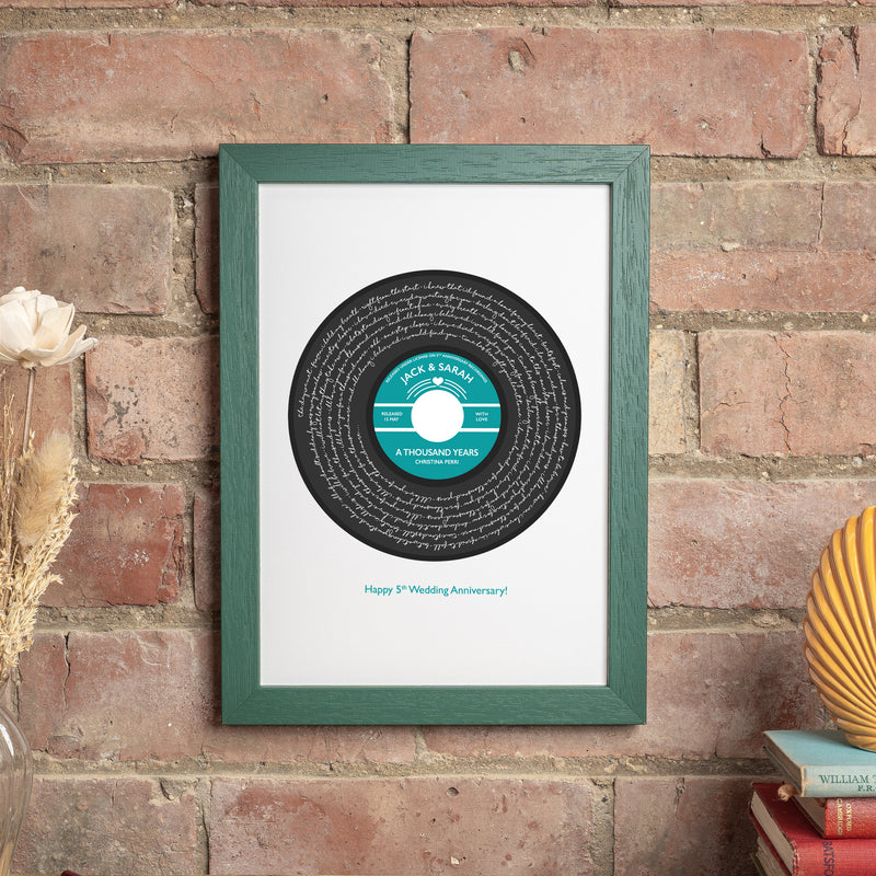 Solid Script Record Style Personalised Song Lyrics Print