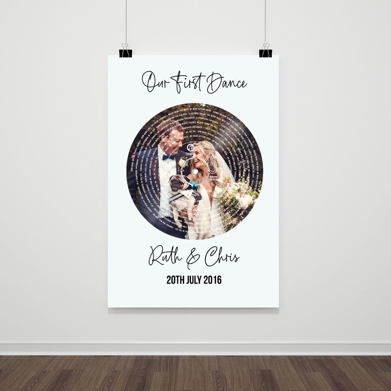 Personalised First Dance Vinyl Print with Photo, Wedding Song Record Style