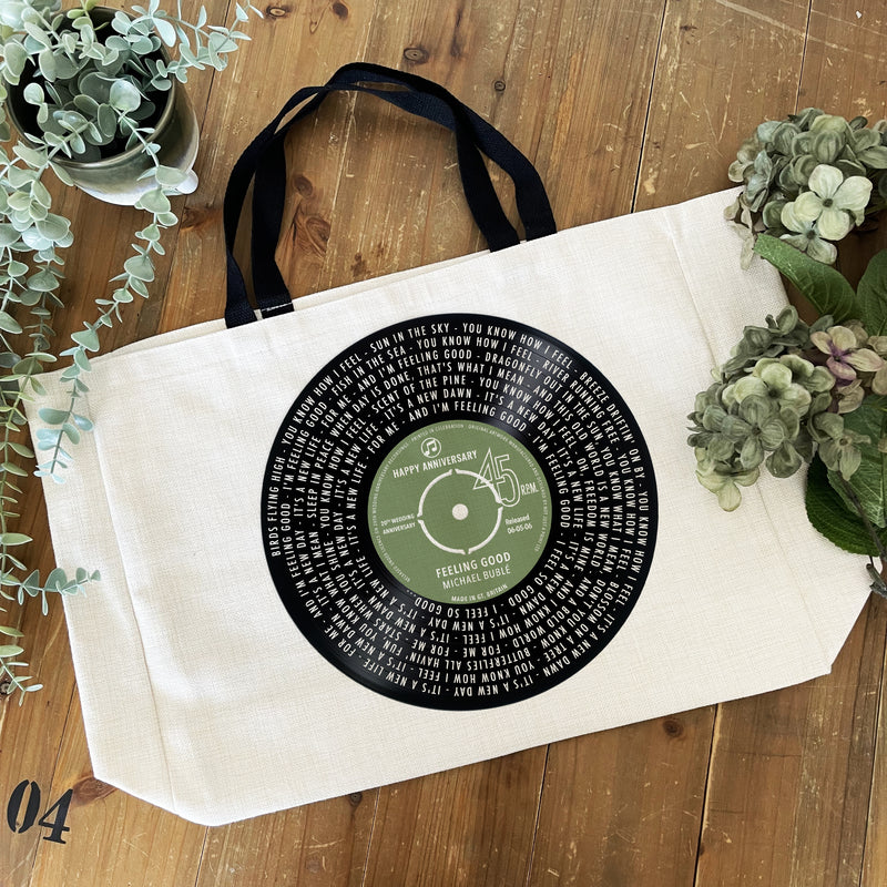 Personalised Solid Vinyl Song Lyrics Tote Bag – Music Lover Gift