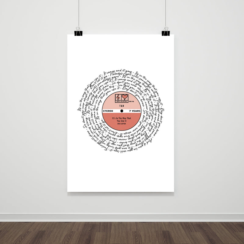 Song Lyrics Personalised Print Perfect Anniversary Gift