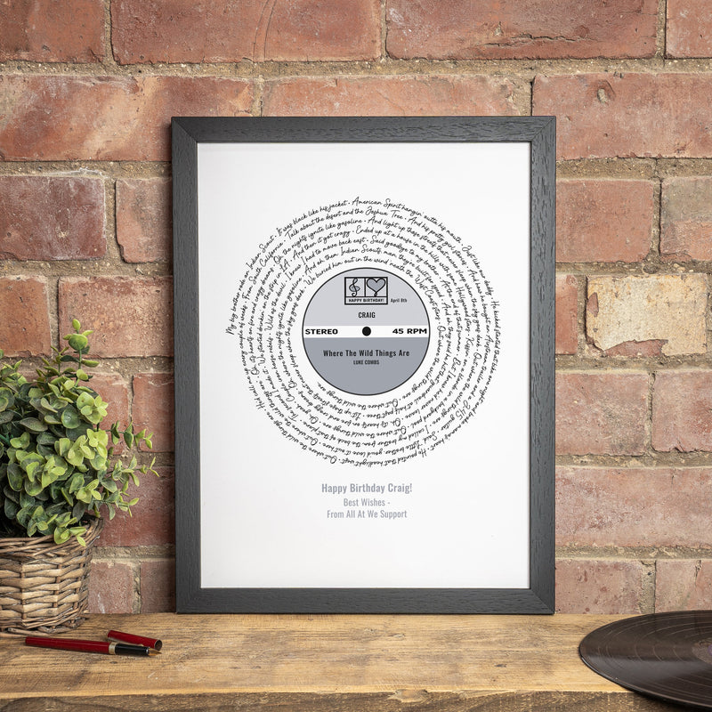 Song Lyrics Personalised Print Perfect Anniversary Gift