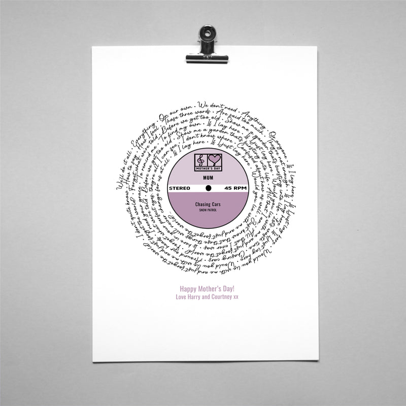 Song Lyrics Personalised Print Perfect Anniversary Gift