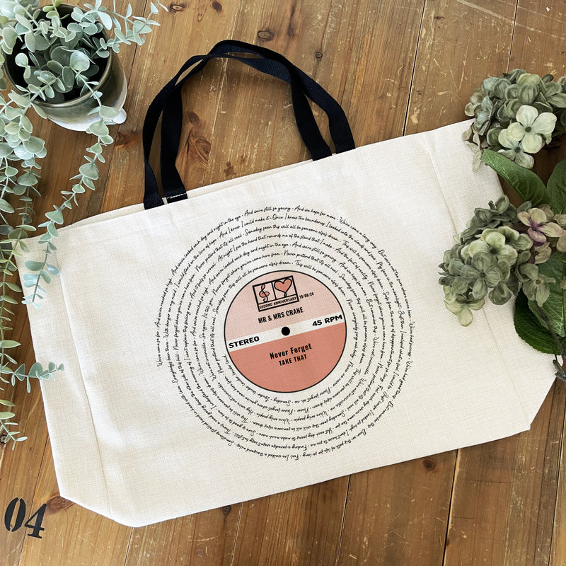 Personalised Song Lyrics Vinyl Record Tote Bag – Custom Music Gift