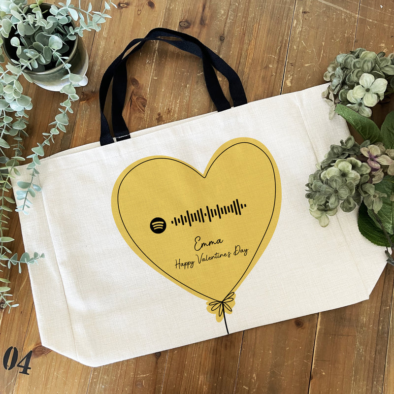 Personalised Spotify Code Tote Bag – Heart Balloon Song Bag – Custom Music Gift