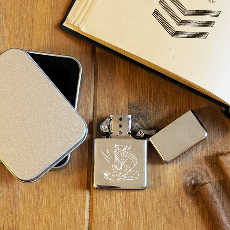 Personalised Wedding Lighter – Engraved Swallow Design Couple Gift