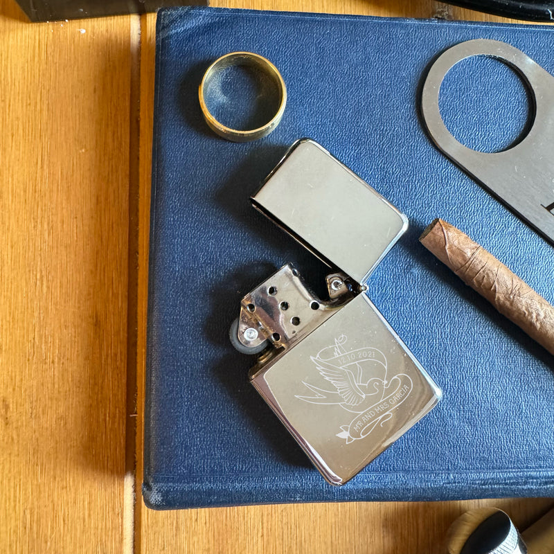 Personalised Wedding Lighter – Engraved Swallow Design Couple Gift
