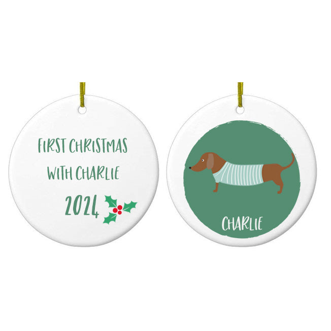 Personalised Tan Dachshund Christmas Bauble