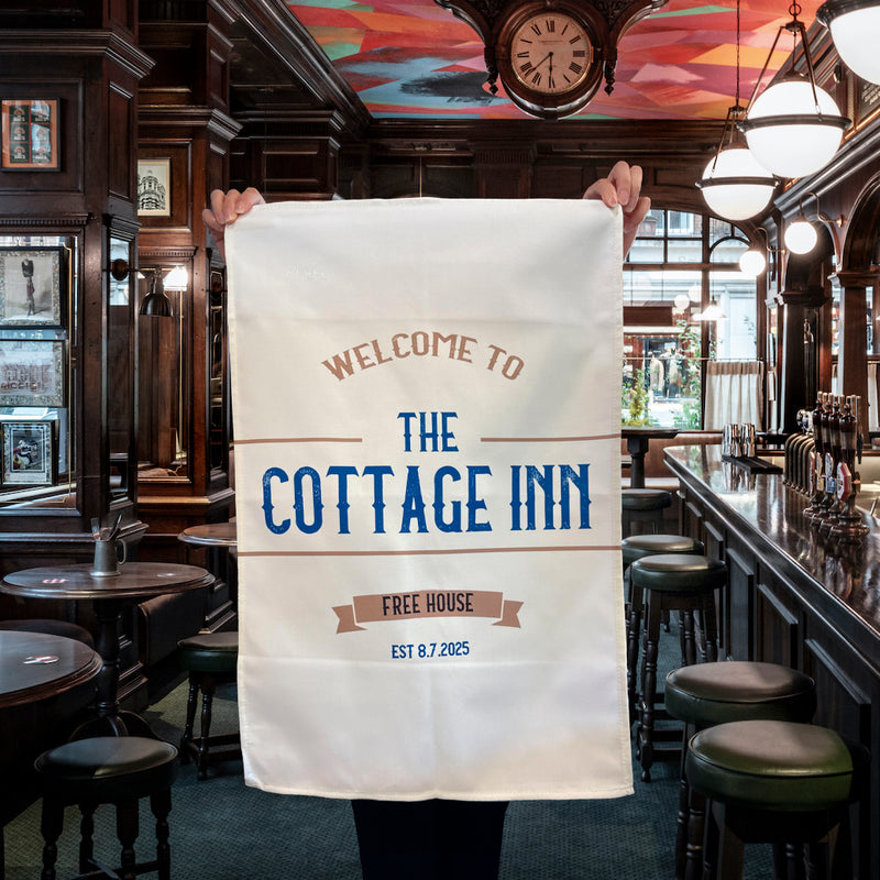 Personalised Pub Tea Towel – Vintage Bar Style Kitchen Gift, Custom Bar Towel, Cotton Linen for Home Bar or Man Cave