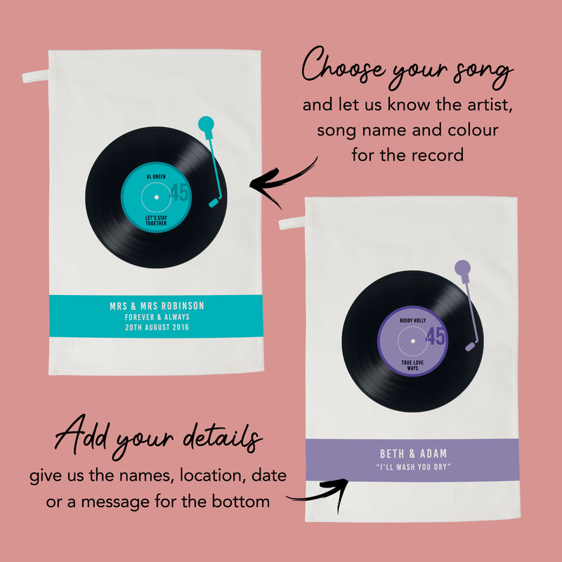 Personalised Tea Towel - Wedding Song Vinyl Record Gift