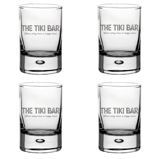 Engraved Shot Glasses - Set of 4, Tiki Bar Design