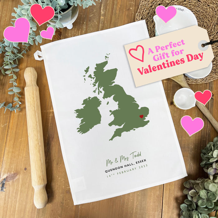 Personalised Tea Towel - Wedding Location Anniversary Gift