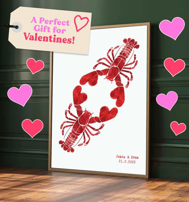 Custom Lobster Art Print: Unique Valentine's Day, Anniversary & Romantic Gift for Couples