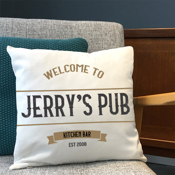 Custom Home Bar Throw Cushion – Personalised Home Bar Gift for Dad, Man Cave Decor, Father's Day Gift
