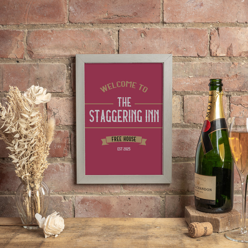 Custom Home Bar Wall Art Print – Personalised Pub Sign Style (Framed or Unframed)