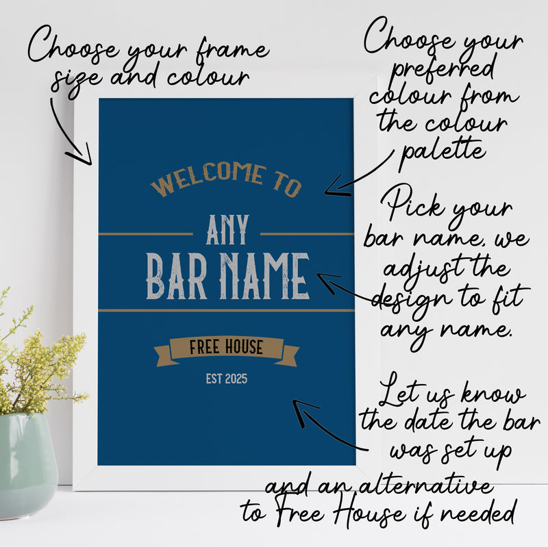 Custom Home Bar Wall Art Print – Personalised Pub Sign Style (Framed or Unframed)