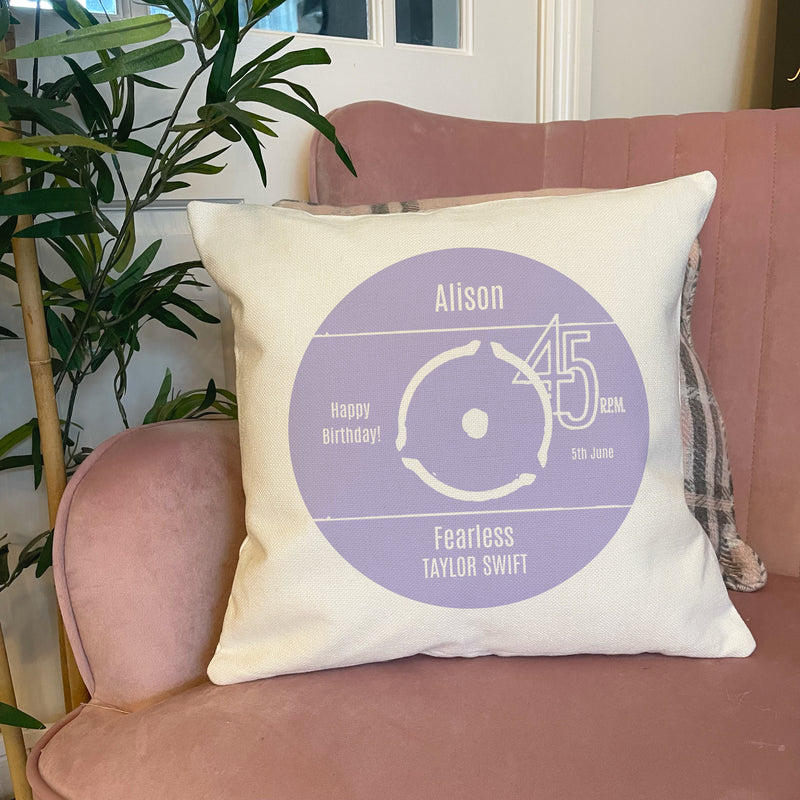 Personalised Vinyl Record Label Cushion – Custom Music Gift