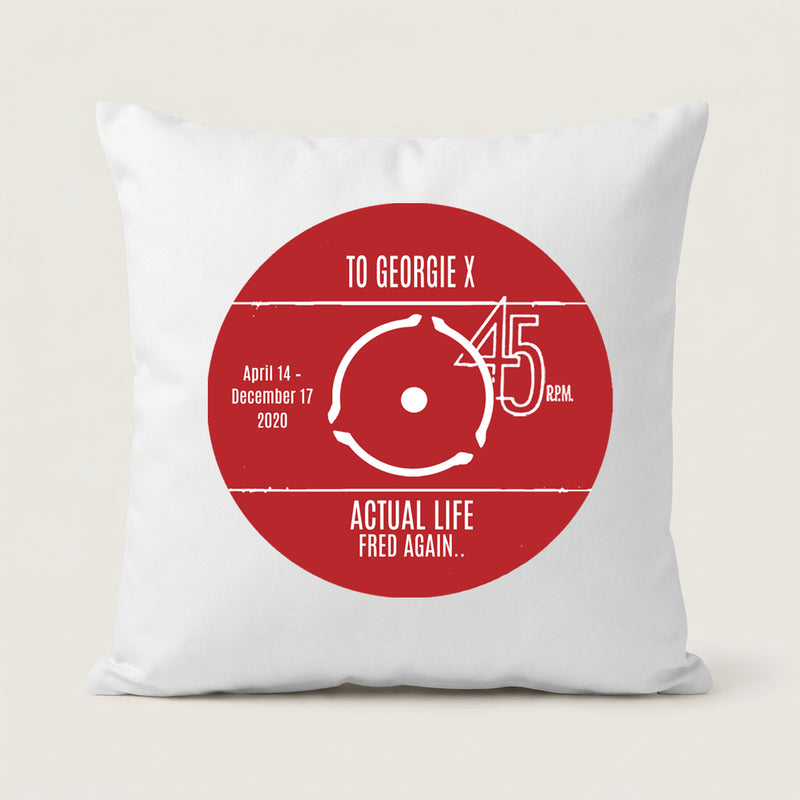 personalised vinyl record label cushion with custom name date music gift