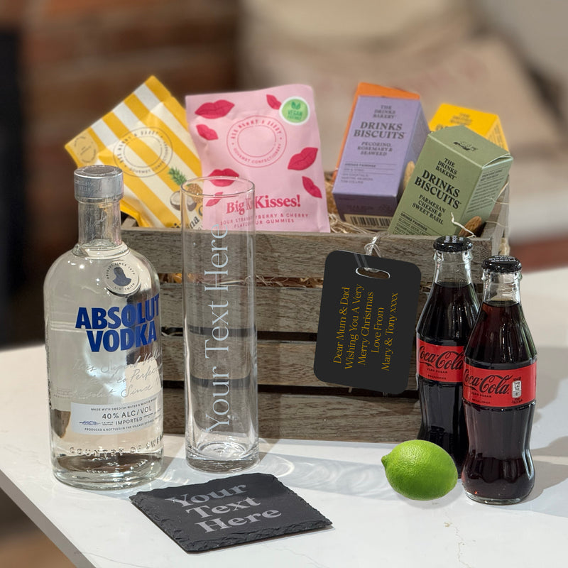 Vodka Lovers Personalised Crate Set – Premium Vodka Gift with Engraved Glass & Gourmet Treats