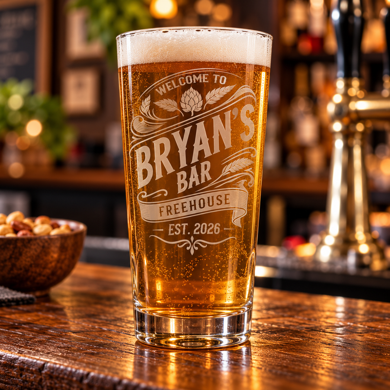 Personalised Vintage Pub Straight Pint Glass – Engraved Home Bar Beer Glass