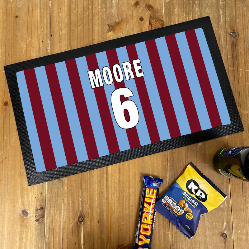 Personalised Claret & Blue Football Shirt Bar Mat