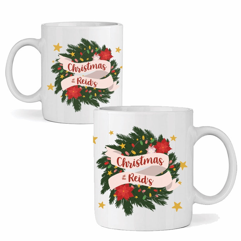 Personalised Christmas Wreath Mug and Coaster Gift Set