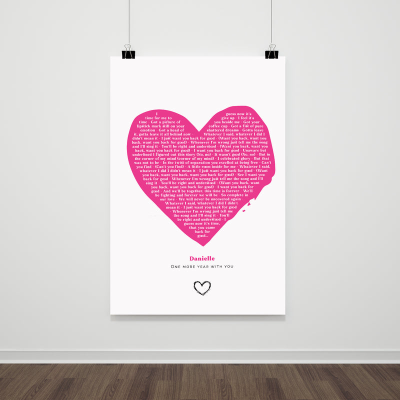 Personalised Favourite Song Lyrics Heart Print Abstract Design