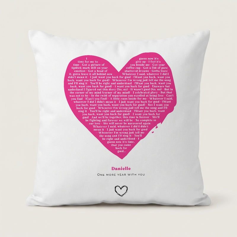 personalised abstract heart song lyrics cushion with custom name romantic gift