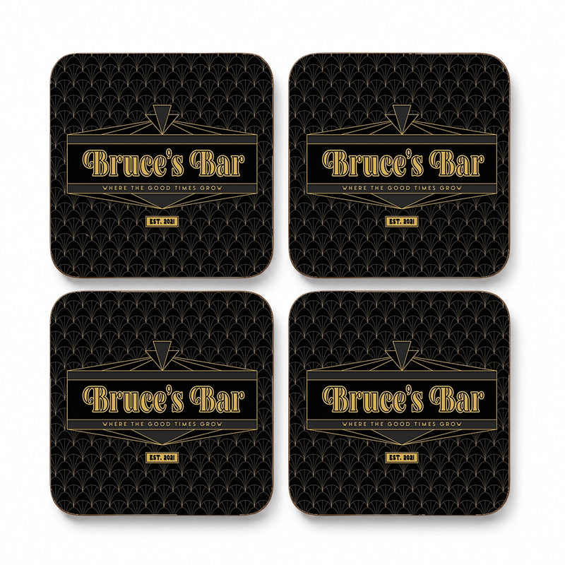 Personalised Art Deco Bar Coasters – Custom Home Bar Design – Set of 4
