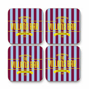 Personalised claret and blue football coasters set of four with custom home bar name