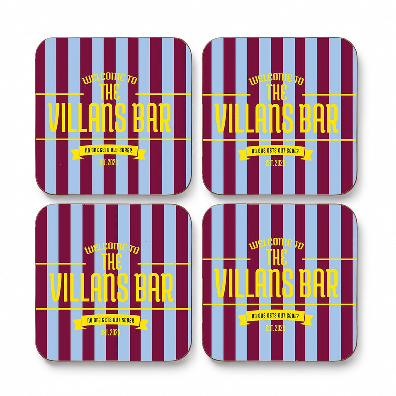 Personalised claret and blue football coasters set of four with custom home bar name