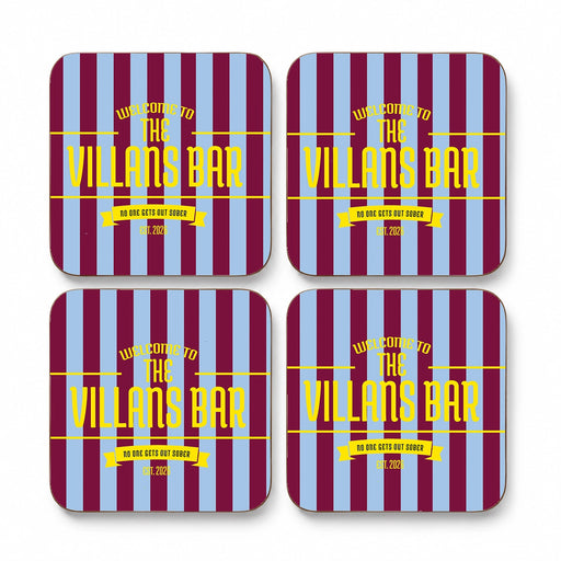 Personalised claret and blue football coasters set of four with custom home bar name