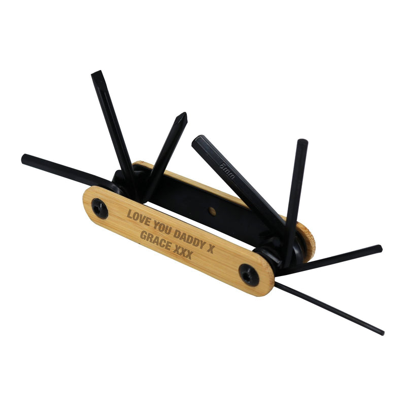 Personalised Bamboo & Black Steel 7-piece BIKE Set or Multi Tool Set