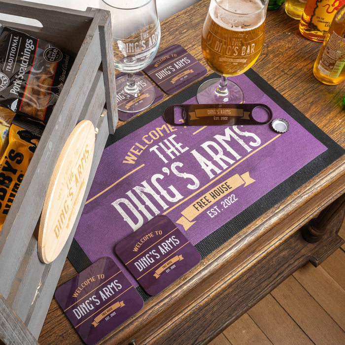 Deluxe Personalised Bar Crate Set – Custom Bar Mat, Glasses & Accessories