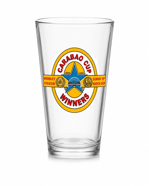 2025 Carabao Cup Winners Conical Pint Glass with UV printed commemorative Toon winners badge design