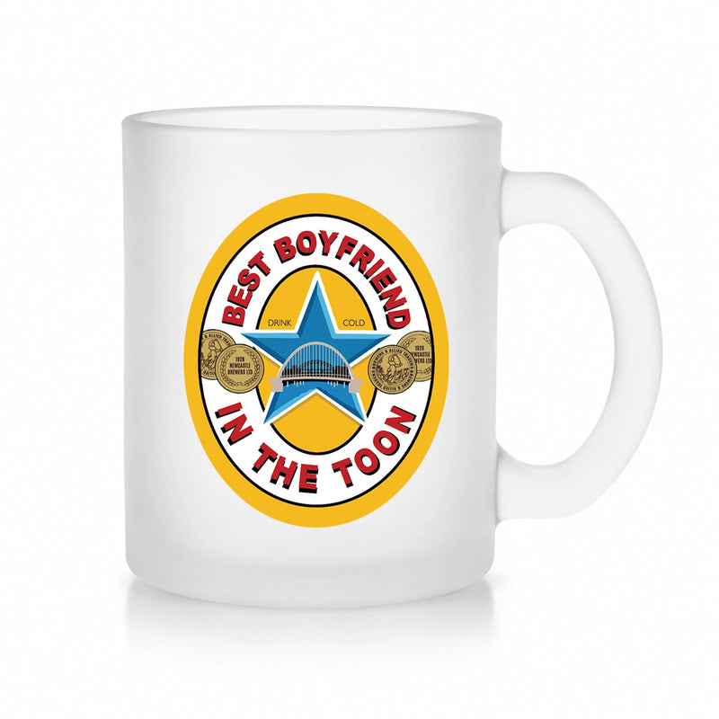 Best Boyfriend in the Toon Frosted Glass Mug with UV printed Toon-inspired football badge design