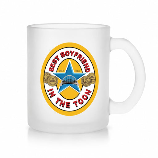 Best Boyfriend in the Toon Frosted Glass Mug with UV printed Toon-inspired football badge design