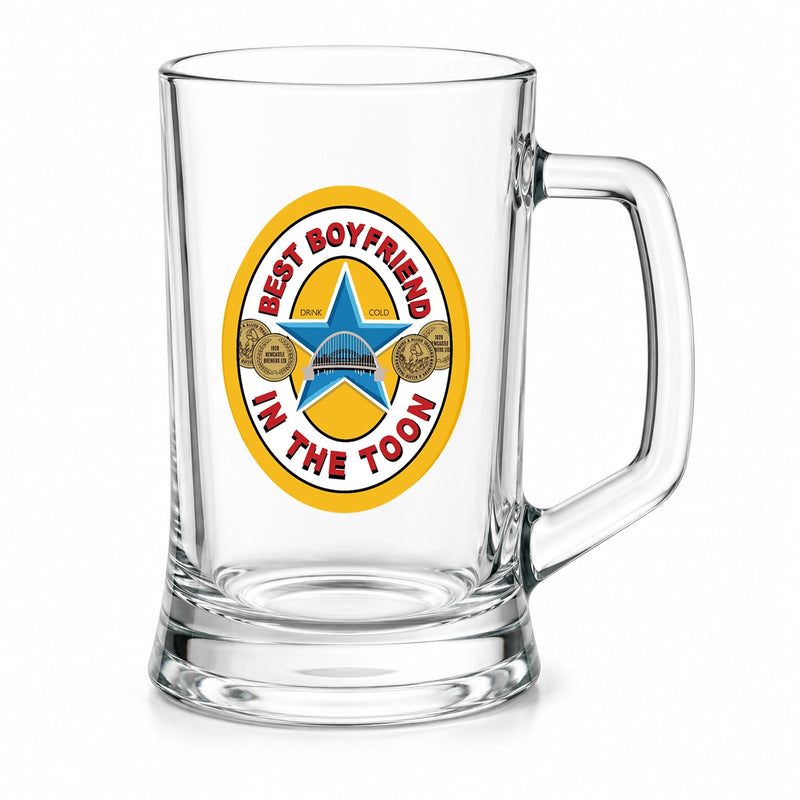 Best Boyfriend in the Toon Pint Tankard with UV printed Toon-inspired football badge design