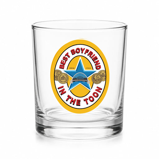 Best Boyfriend in the Toon Whisky Glass with UV printed Toon-inspired football badge design