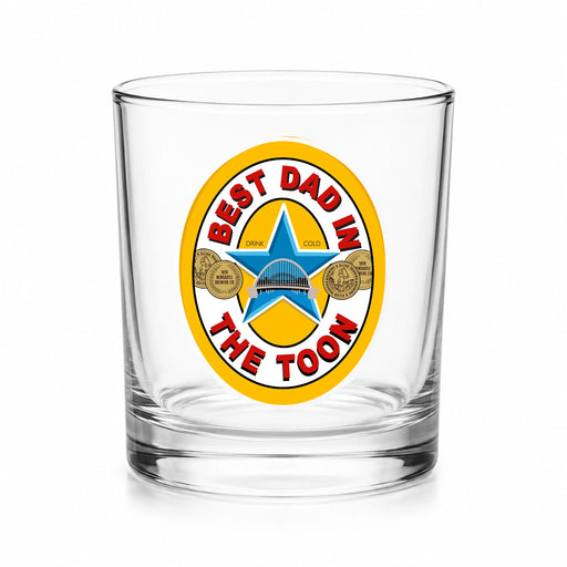 Best Dad in the Toon Whisky Glass with UV printed Toon-inspired football badge design