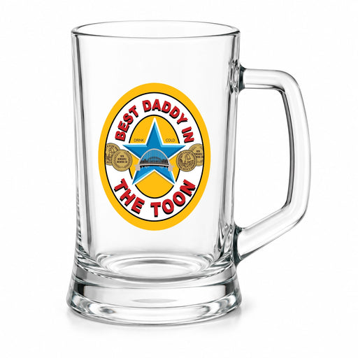 Best Daddy in the Toon Pint Tankard with UV printed Toon-inspired football badge design