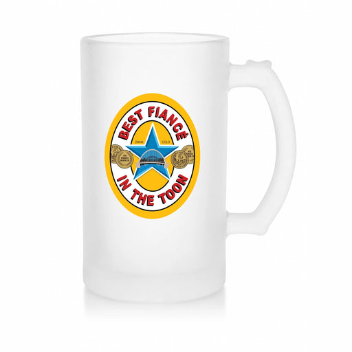 Best Fiancé in the Toon Frosted Beer Stein with UV printed Toon-inspired football badge design