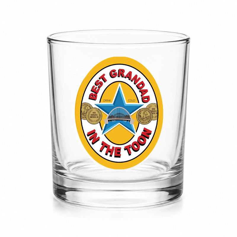 Best Grandad in the Toon Whisky Glass with UV printed Toon-inspired football badge design