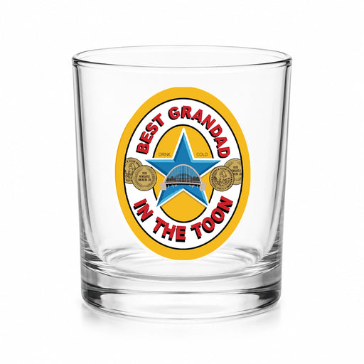 Best Grandad in the Toon Whisky Glass with UV printed Toon-inspired football badge design
