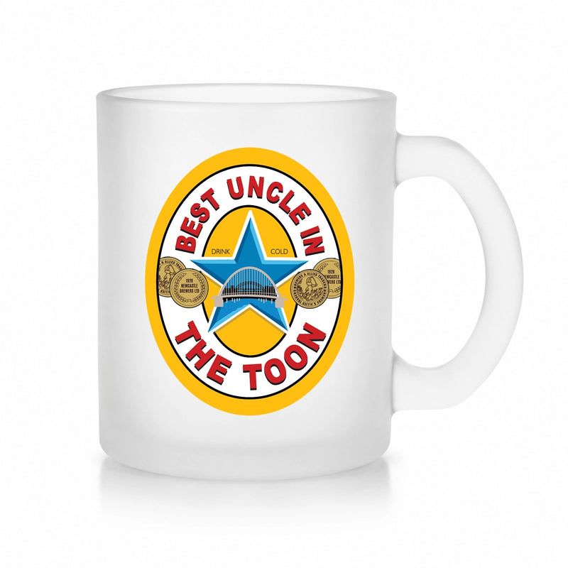 Best Uncle in the Toon Frosted Glass Mug with UV printed Toon-inspired football badge design