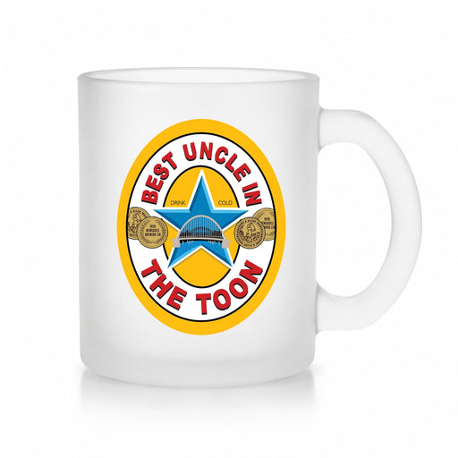 Best Uncle in the Toon Frosted Glass Mug with UV printed Toon-inspired football badge design