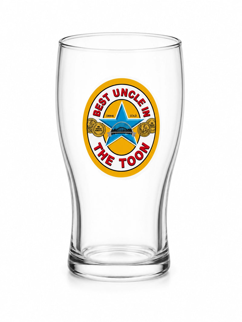 Best Uncle in the Toon Pint Glass with UV printed Toon-inspired football badge design