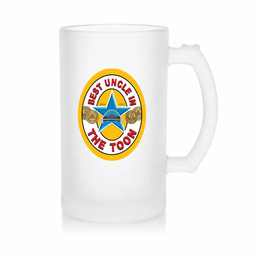 Best Uncle in the Toon Frosted Beer Stein with UV printed Toon-inspired football badge design